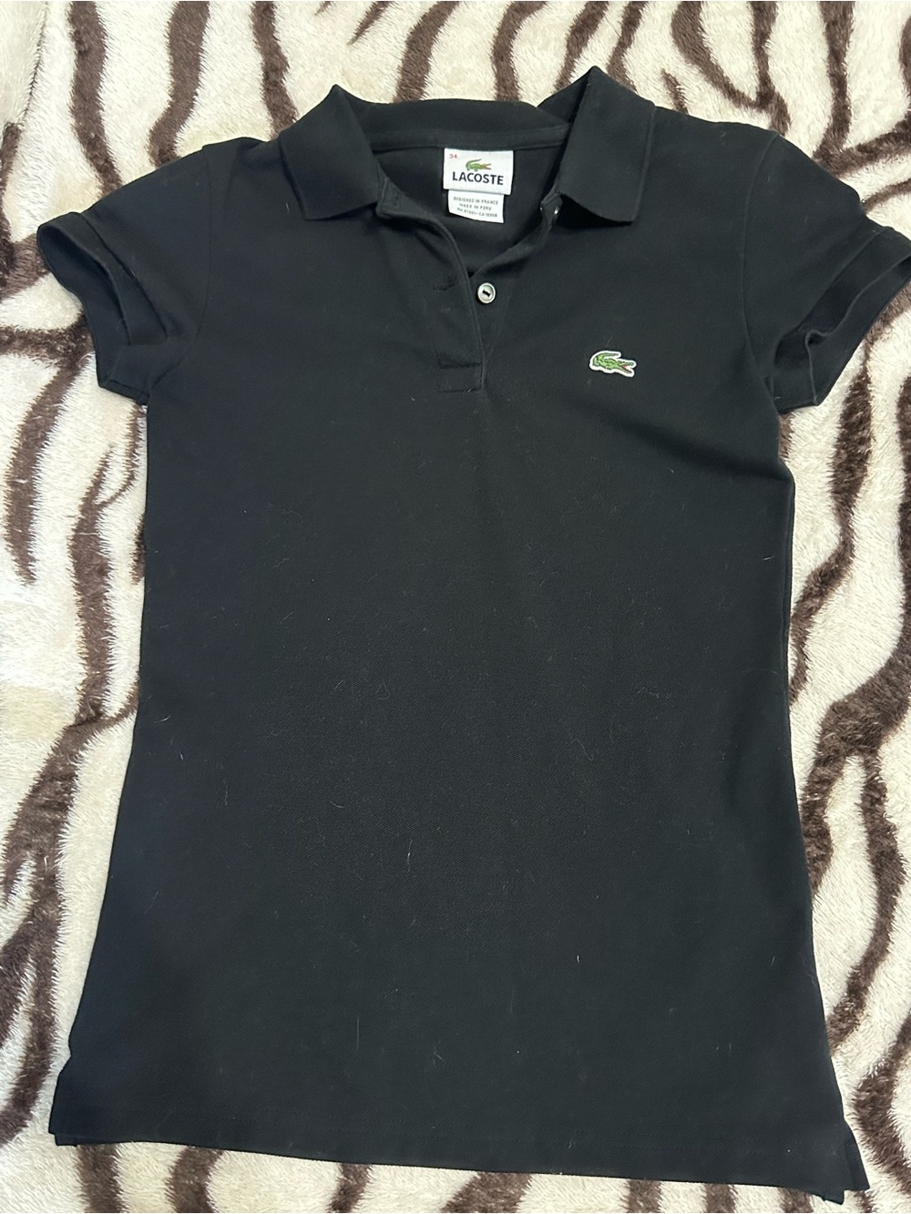 Lacoste Black Juniors Short Sleeve Polo with Green Crocodile Logo